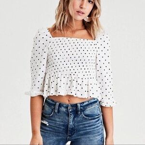 NWOT American Eagle Polka Dot Peplum Ruffle Sleeve Blouse